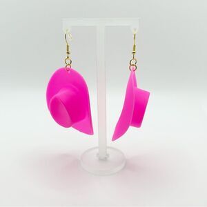 Novelty Earrings Pink Cowboy Hat Cowgirl Hat Gold Colored Ear-wires